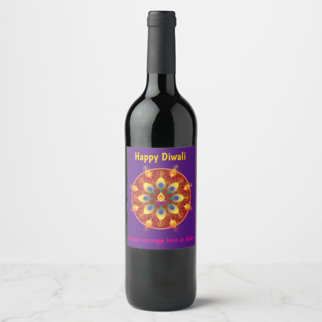 Happy Diwali, custom texts, purple / maroon Wine Label (Front)