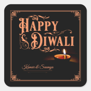happy Diwali Customisable Black And Orange Square Sticker