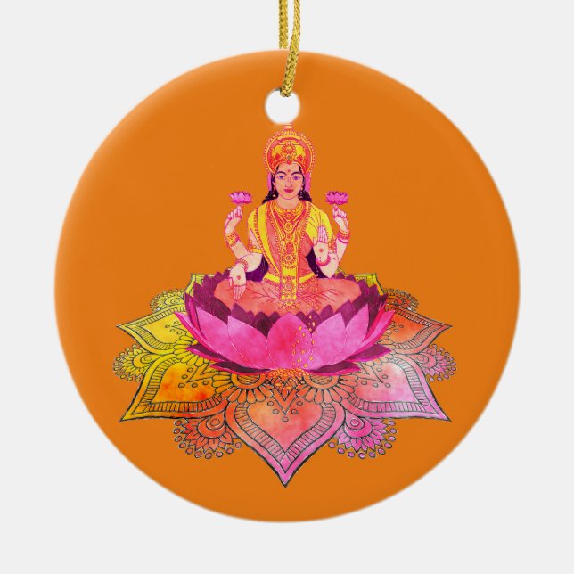 Happy Diwali - Deepalavi Lakshmi Goddess 4 Ceramic Ornament (Front)