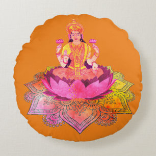 Happy Diwali - Deepalavi Lakshmi Goddess 4 Round Cushion