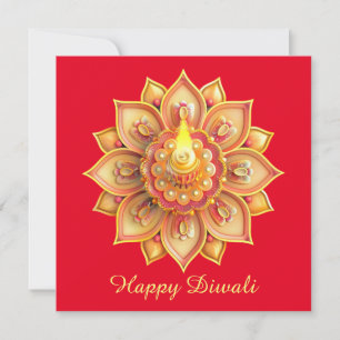 Happy Diwali Diya Festival of Light Gold Red Holiday Card
