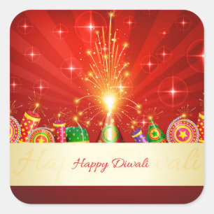 Happy Diwali Diya Firework Festival of Light Square Sticker