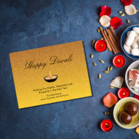 Happy Diwali Diya Flame Gold Glitter Postcard