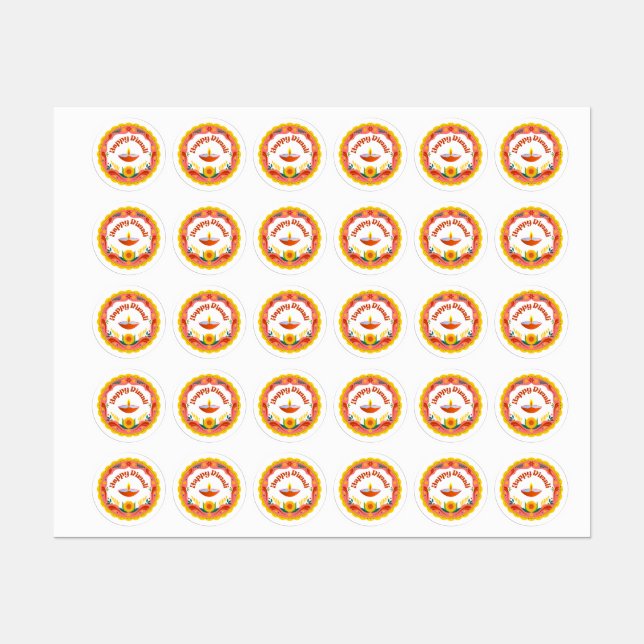 Happy Diwali Diya Stickers  (Sheet)