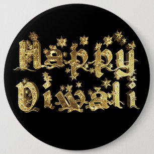 Happy Diwali Elegant Black Gold Star Typography 6 Cm Round Badge
