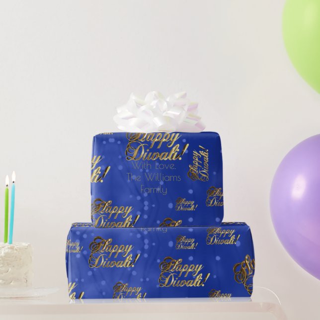 Happy Diwali Elegant Faux Gold Foil Script Blue Wrapping Paper (Party Gifts)