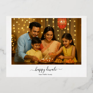 Happy Diwali Family Celebration Foil Holiday Postcard
