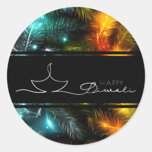 Happy Diwali feather and lights Classic Round Sticker
