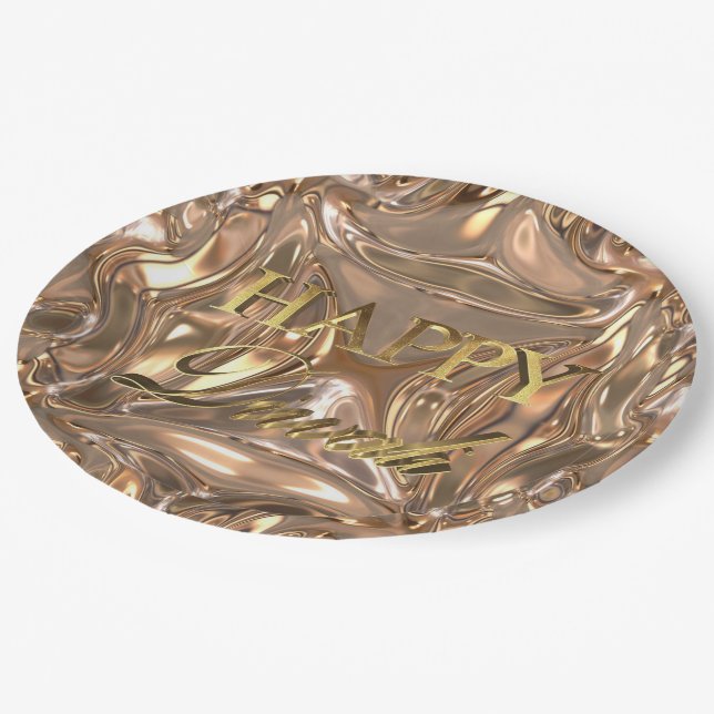 Happy Diwali Festival of Lights Gold Typography Paper Plate (Angled)