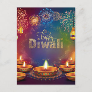 Happy Diwali Firework Diya Festival of Light Holiday Postcard