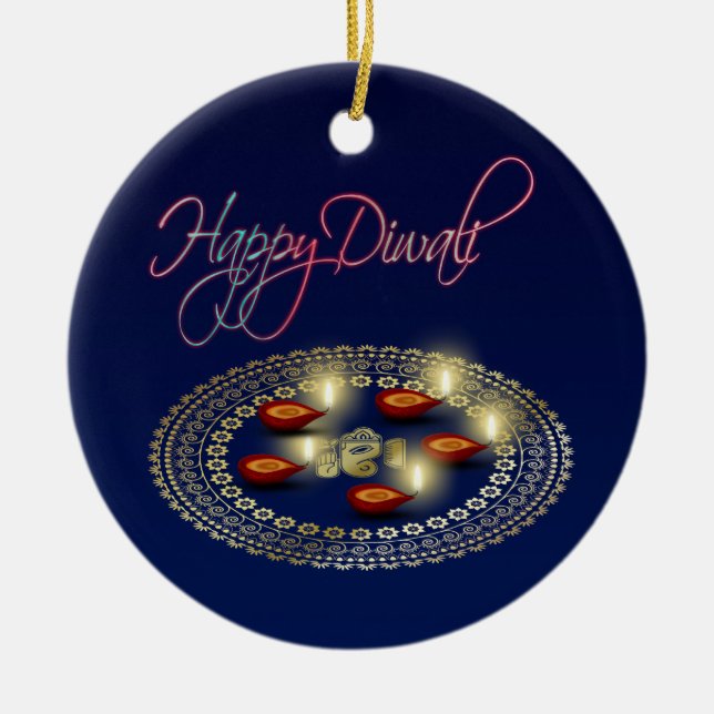Happy Diwali Ganesha Rangoli - Ornament (Front)
