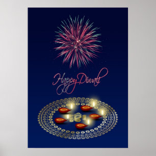 Happy Diwali Ganesha Rangoli - Poster Print