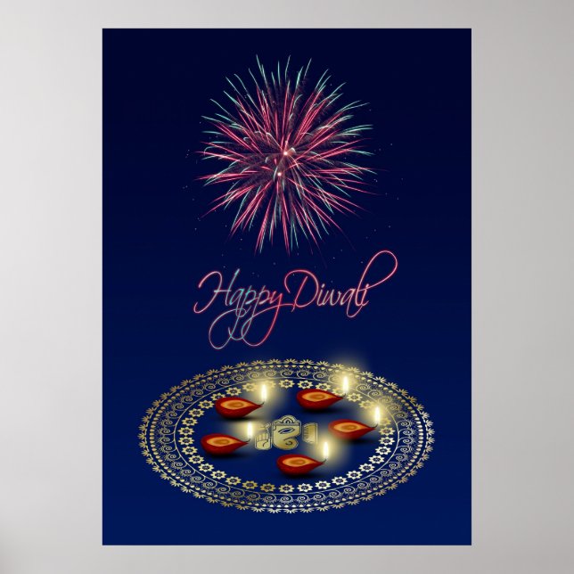 Happy Diwali Ganesha Rangoli - Poster Print (Front)