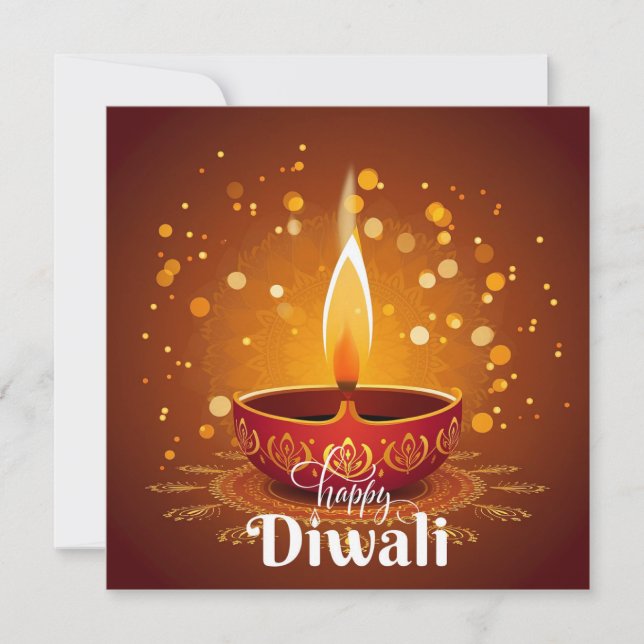 Happy Diwali Glowing Red Diya Festival of Light Holiday Card (Front)