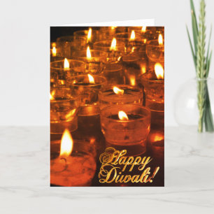Happy Diwali Golden Typography Candles Lights Card
