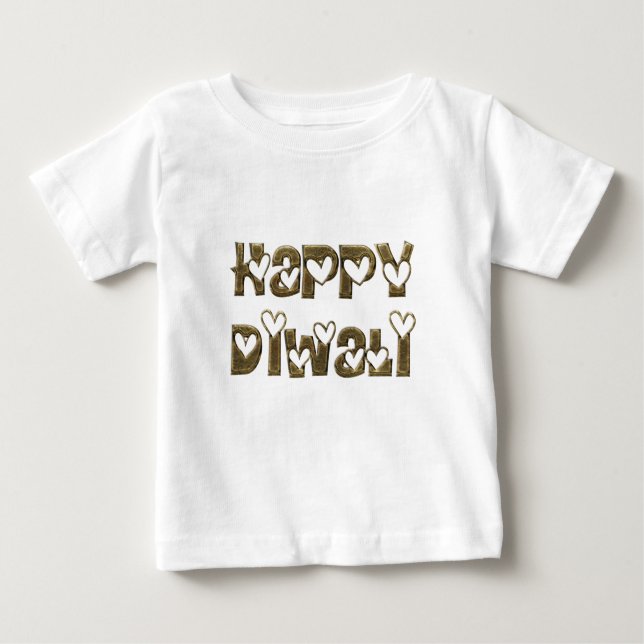 Happy Diwali Greeting Cute Hearts Typography Baby T-Shirt (Front)