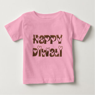 Happy Diwali Greeting Cute Hearts Typography Baby T-Shirt