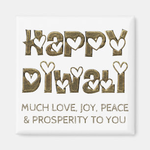 Happy Diwali Greeting Cute Hearts Typography Magnet