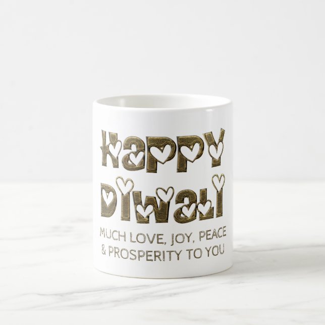 Happy Diwali Greeting Cute Hearts Typography Mug (Center)