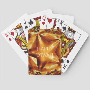 Happy Diwali Greeting Gold Copper Shiny Star Playing Cards