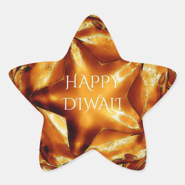 Happy Diwali Greeting Gold Copper Shiny Star Star Sticker (Front)