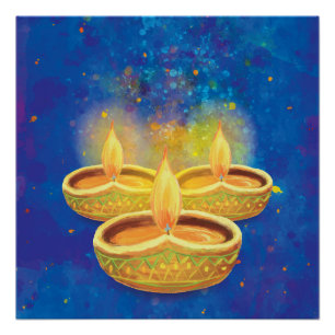 Happy Diwali hand painted illuminating candles Poster