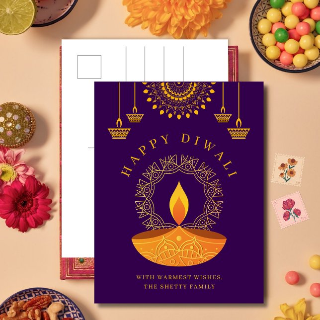 Happy Diwali Hindu Festival of Light Purple Holiday Postcard (Creator Uploaded)