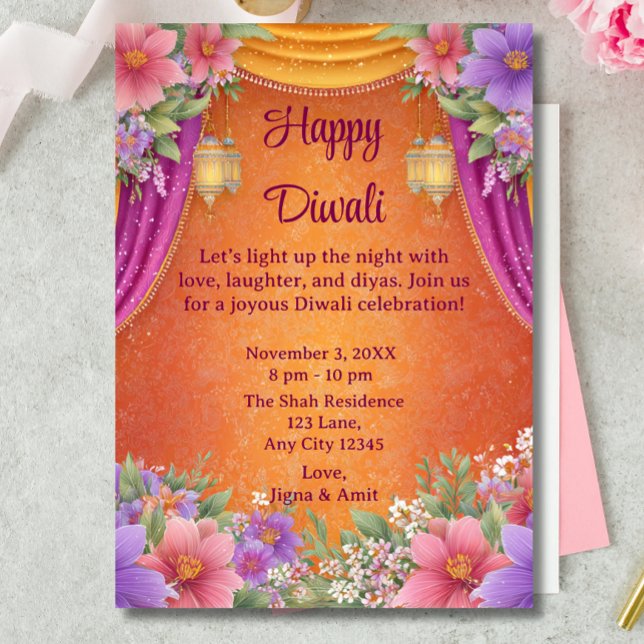 Happy Diwali Holiday Card Lamps Light Invitation (Creator Uploaded)