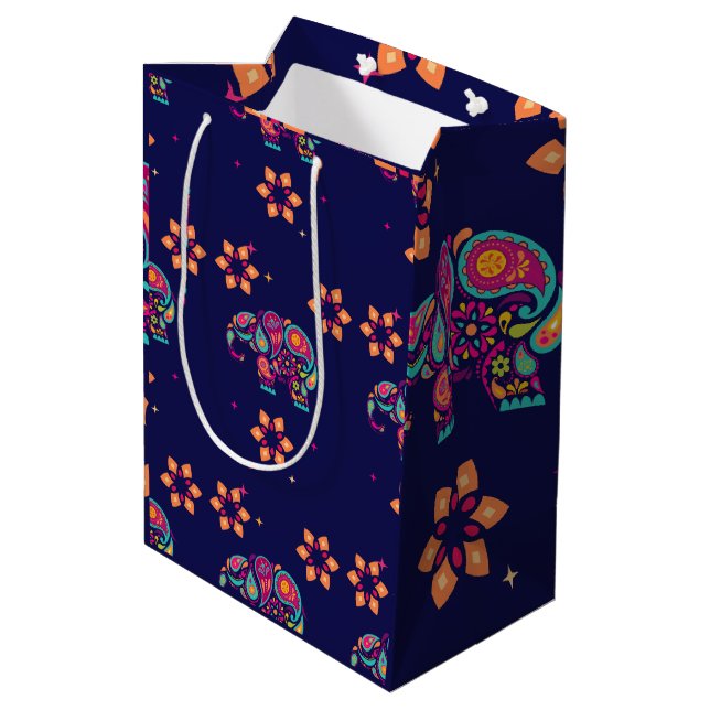 HAPPY DIWALI INDIA INDIAN ELEPHANT MANDALA  MEDIUM GIFT BAG (Back Angled)