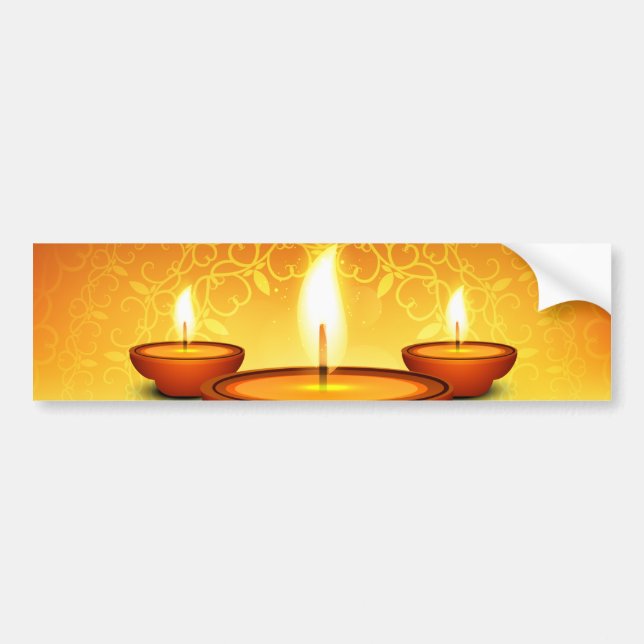 Happy Diwali lightning oil lamps golden green Bumper Sticker (Front)
