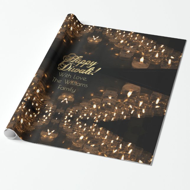 Happy Diwali Lights Faux Gold Foil Script Wrapping Paper (Unrolled)