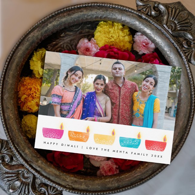 Happy Diwali Multicolored Lanterns Photo Holiday Card (Creator Uploaded)
