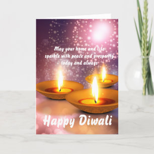 Happy Diwali oil Lamps on glowing fireworks Card