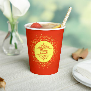 Happy Diwali Orange Cream Mandala Modern Paper Cups