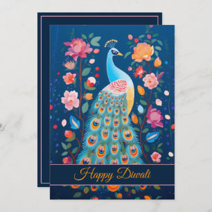 Happy Diwali Peacock & Flowers Holiday Card