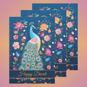 Happy Diwali Peacock & Flowers Wrapping Paper Sheet