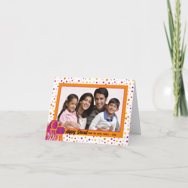 Happy Diwali Photo Colourful Pink Purple Lantern Card (Front)