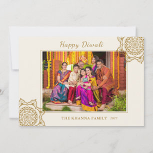 Happy Diwali Photo Red Gold Mandala Greeting Holiday Card