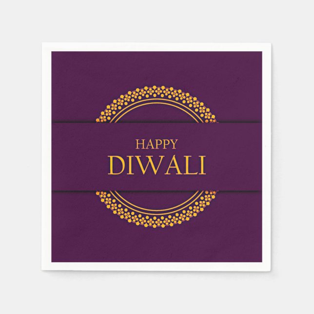 Happy Diwali Purple Gold Elegant Modern Napkin (Front)