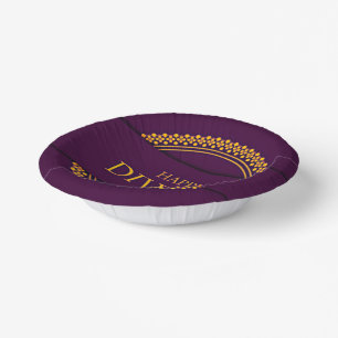 Happy Diwali Purple Gold Elegant Paper Plate