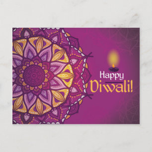 Happy diwali purple ornamental rangoli postcard