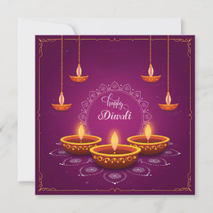 Happy Diwali Rangoli Diya Festival of Light Purple Holiday Card