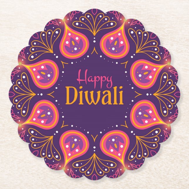Happy Diwali Rangoli  Paper Coaster (Front)