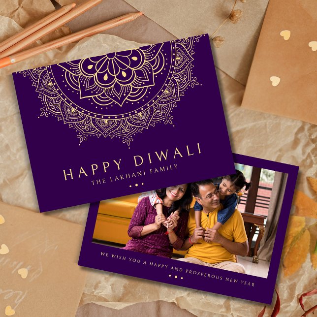 Happy Diwali Rangoli Pattern Purple Holiday Card (Creator Uploaded)