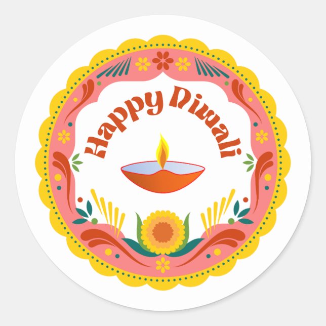 happy Diwali Round Stickers  (Front)