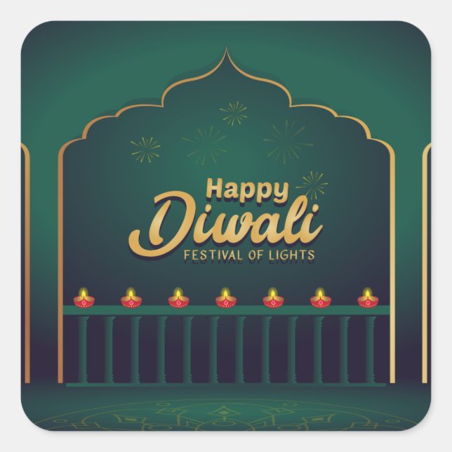 Happy Diwali Square Sticker (Front)
