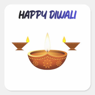Happy Diwali Traditional Oil Lamp Festival of Ligh Square Sticker