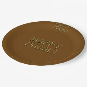 Happy Diwali Typography Gold Elegant Paper Plates