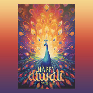 Happy Diwali Vibrant Peacock Festival of Lights Wrapping Paper Sheet