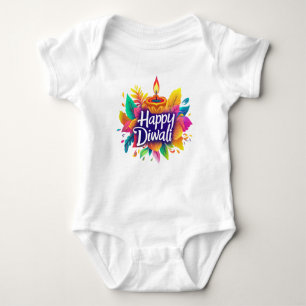 Happy Diwali with colourful Diya lamp Baby Bodysuit